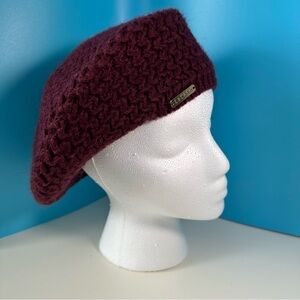 Lauren Ralph Lauren Knit Beret Hat-Burgundy- Like New- Alpaca, Mohair, Wool-WARM